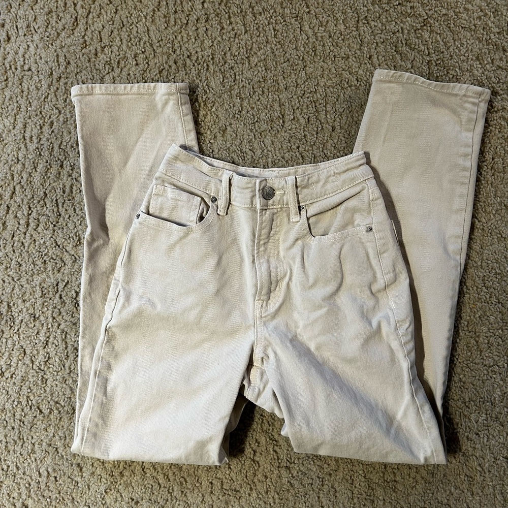 Cream High-Rise Straight Jeans